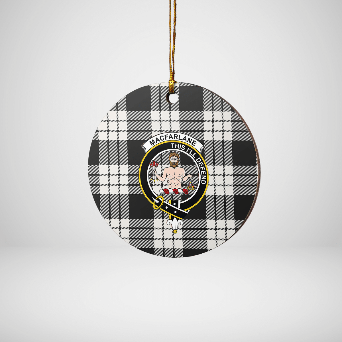 Clan MacFarlane Black & White Ancient Tartan Crest Round Ceramic Ornament ER46 MacFarlane Black & White Ancient Tartan Tartan Christmas   