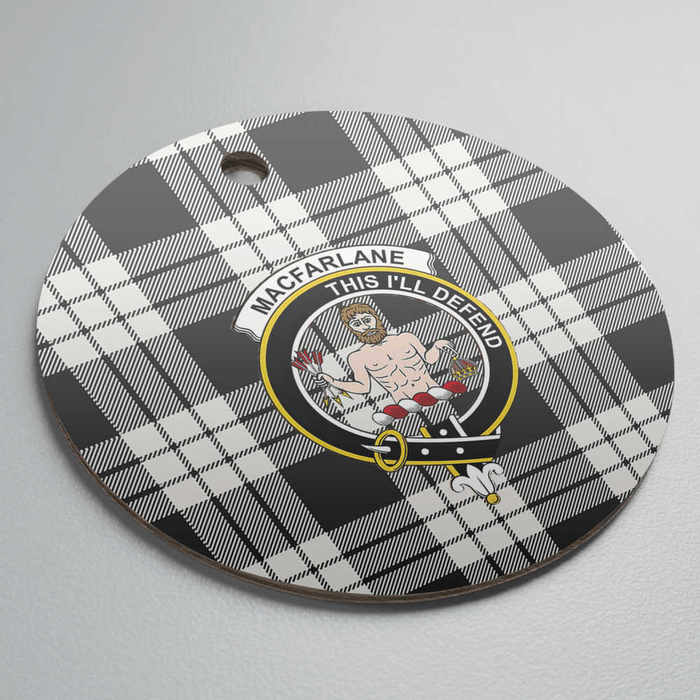Clan MacFarlane Black & White Ancient Tartan Crest Round Ceramic Ornament ER46 MacFarlane Black & White Ancient Tartan Tartan Christmas   