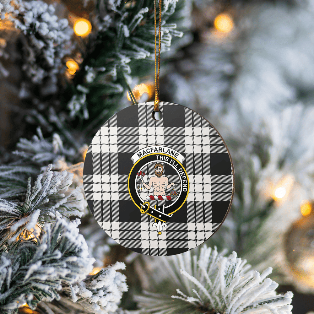 Clan MacFarlane Black & White Ancient Tartan Crest Round Ceramic Ornament ER46 MacFarlane Black & White Ancient Tartan Tartan Christmas   