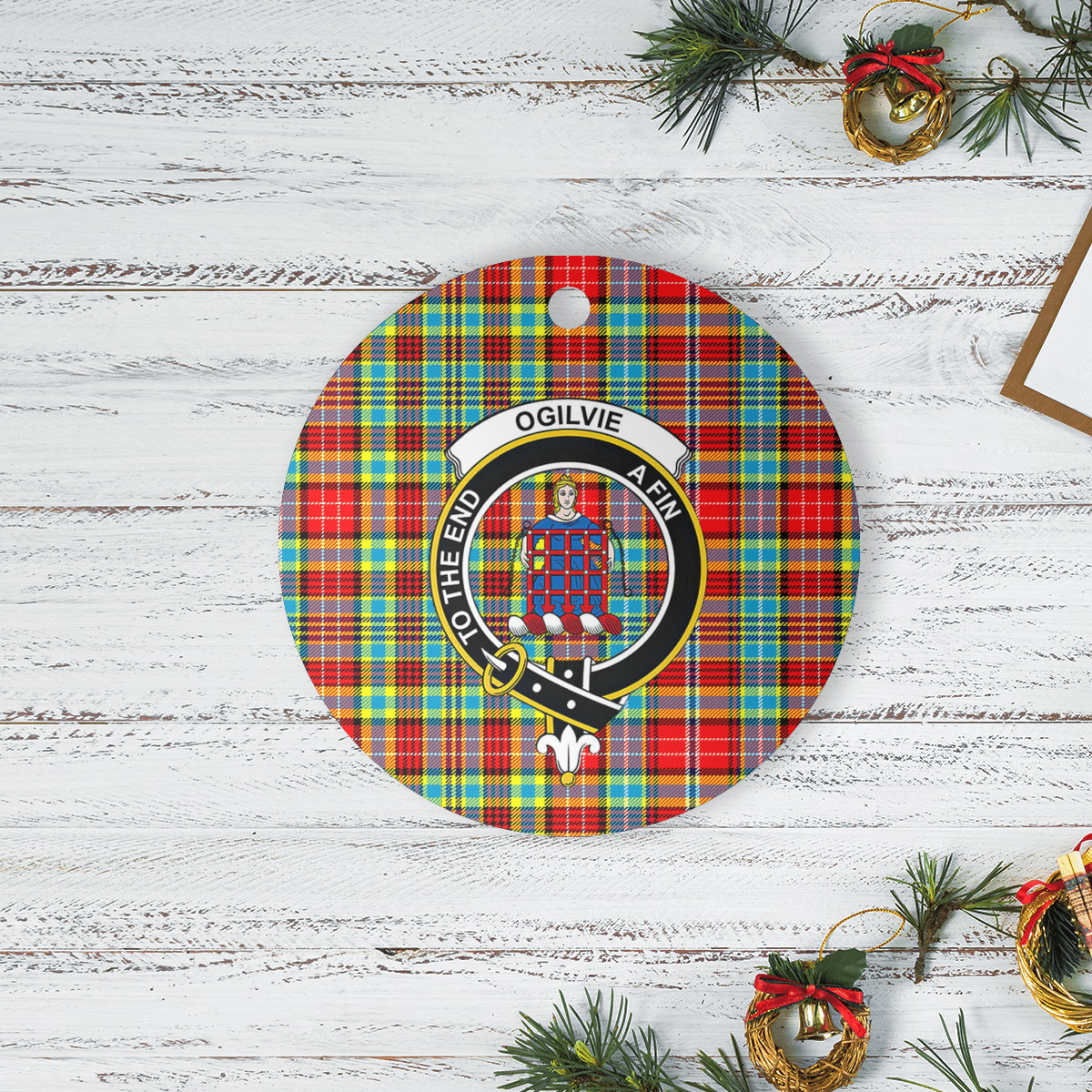 Clan Ogilvie Tartan Crest Round Ceramic Ornament JT12 Ogilvie Tartan Tartan Christmas   