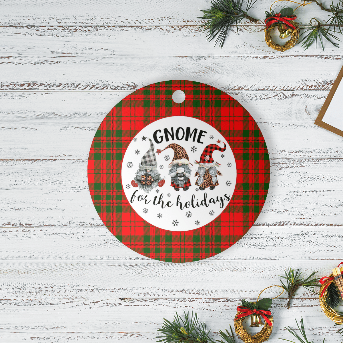 Clan Livingstone Modern Tartan Tartan Crest Gnome Round Ceramic Ornament HS25 Livingstone Modern Tartan Tartan Christmas   