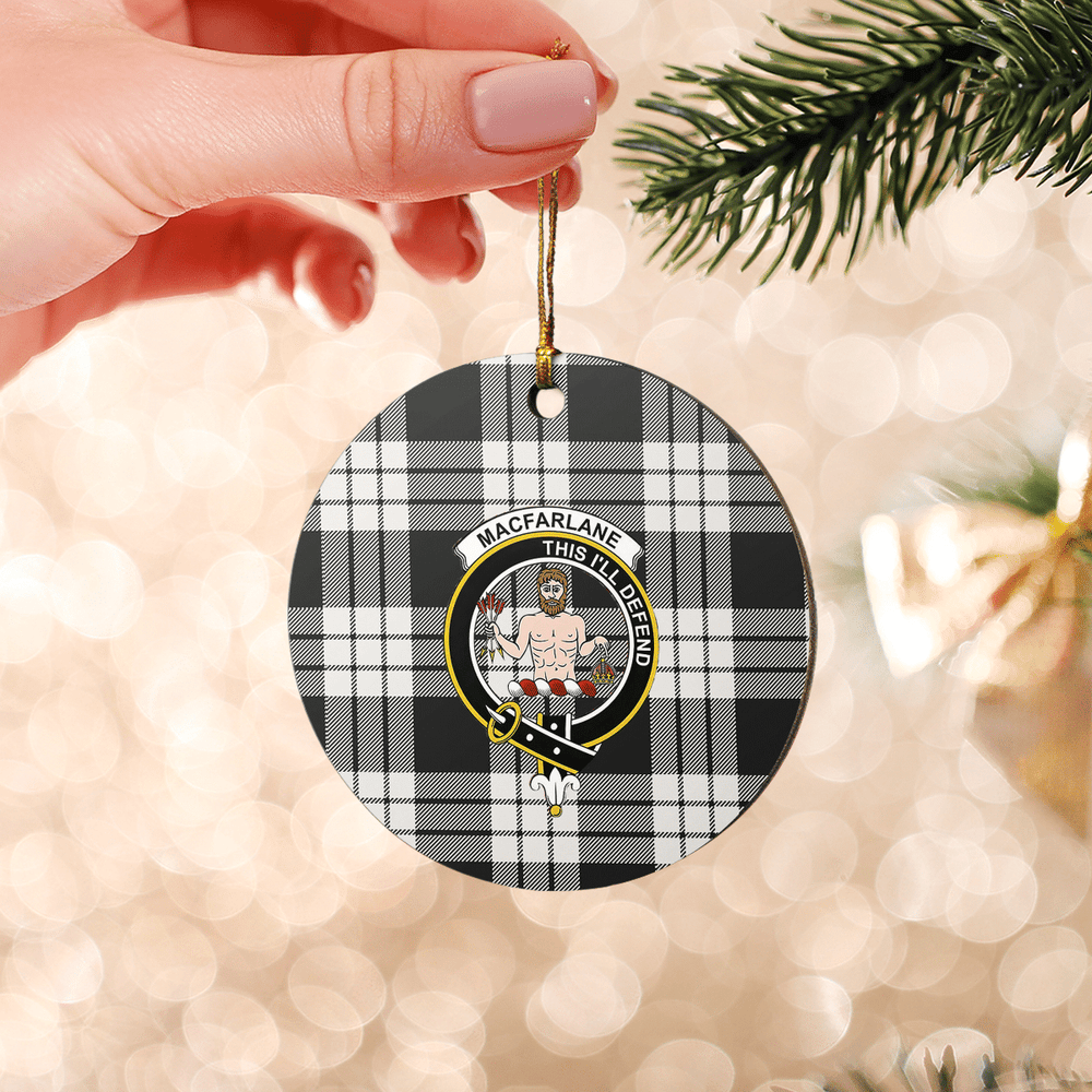 Clan MacFarlane Black & White Ancient Tartan Crest Round Ceramic Ornament ER46 MacFarlane Black & White Ancient Tartan Tartan Christmas   