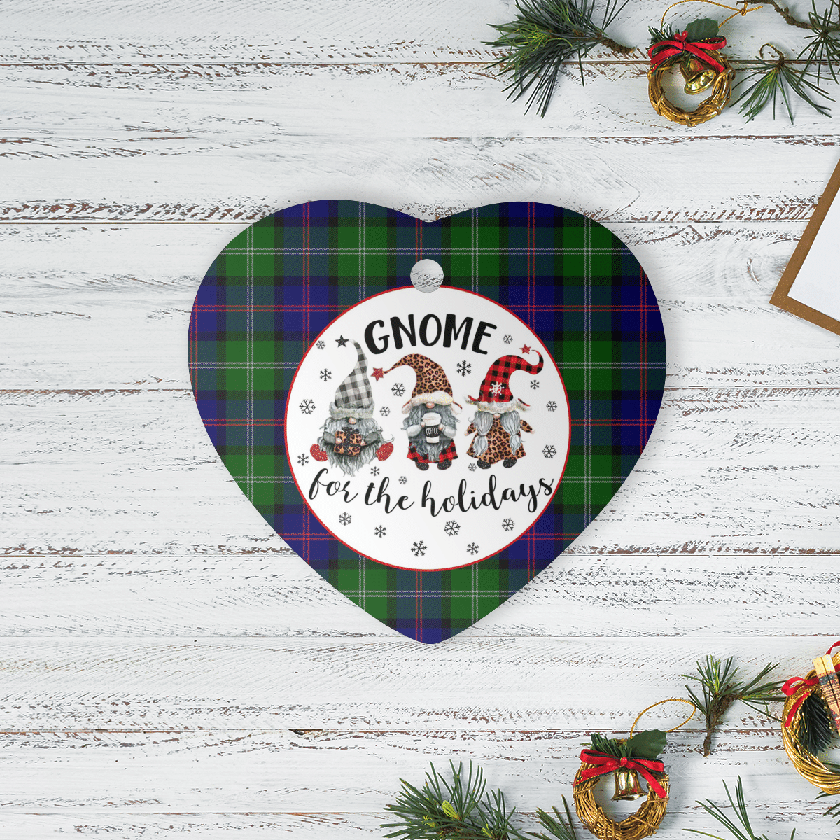 Clan MacThomas Modern Tartan Tartan Crest Gnome Heart Ceramic Ornament GZ61 MacThomas Modern Tartan Tartan Christmas   
