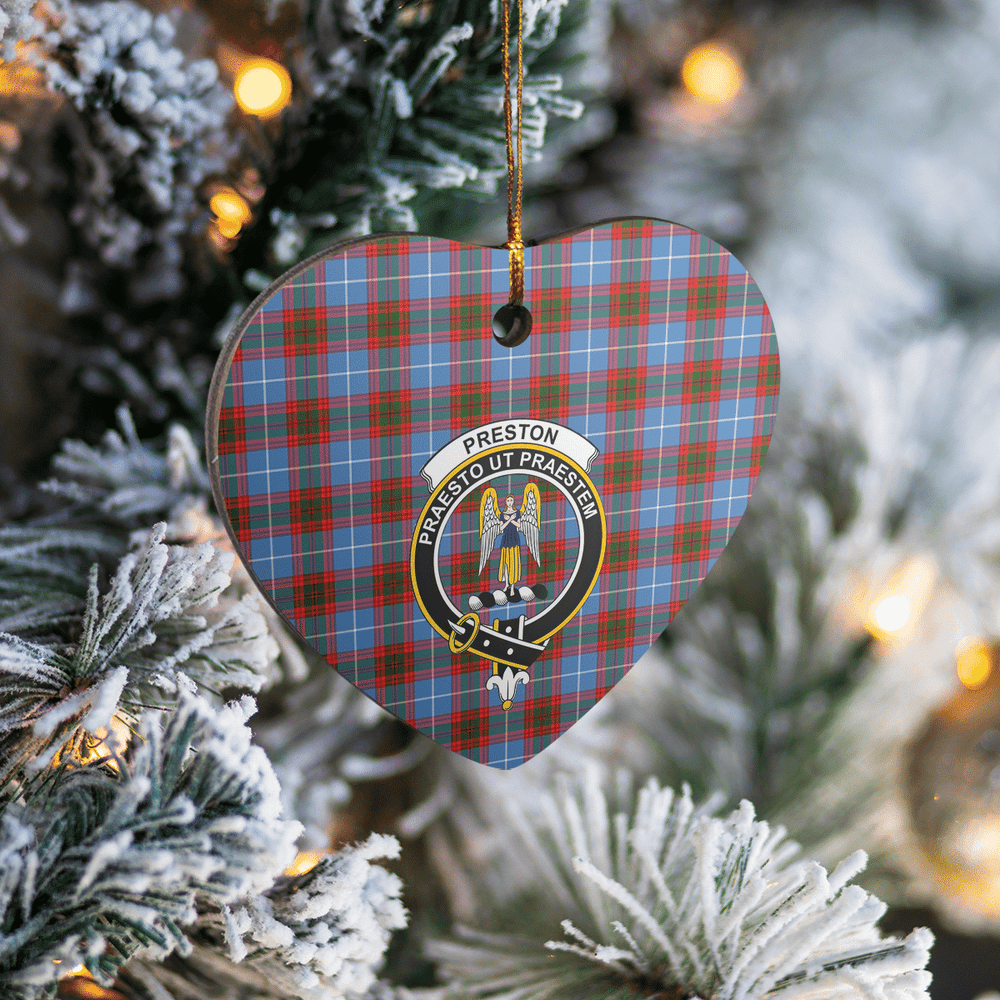 Clan Preston (Edinburgh) Tartan Crest Heart Ceramic Ornament LO97 Preston (Edinburgh) Tartan Tartan Christmas   