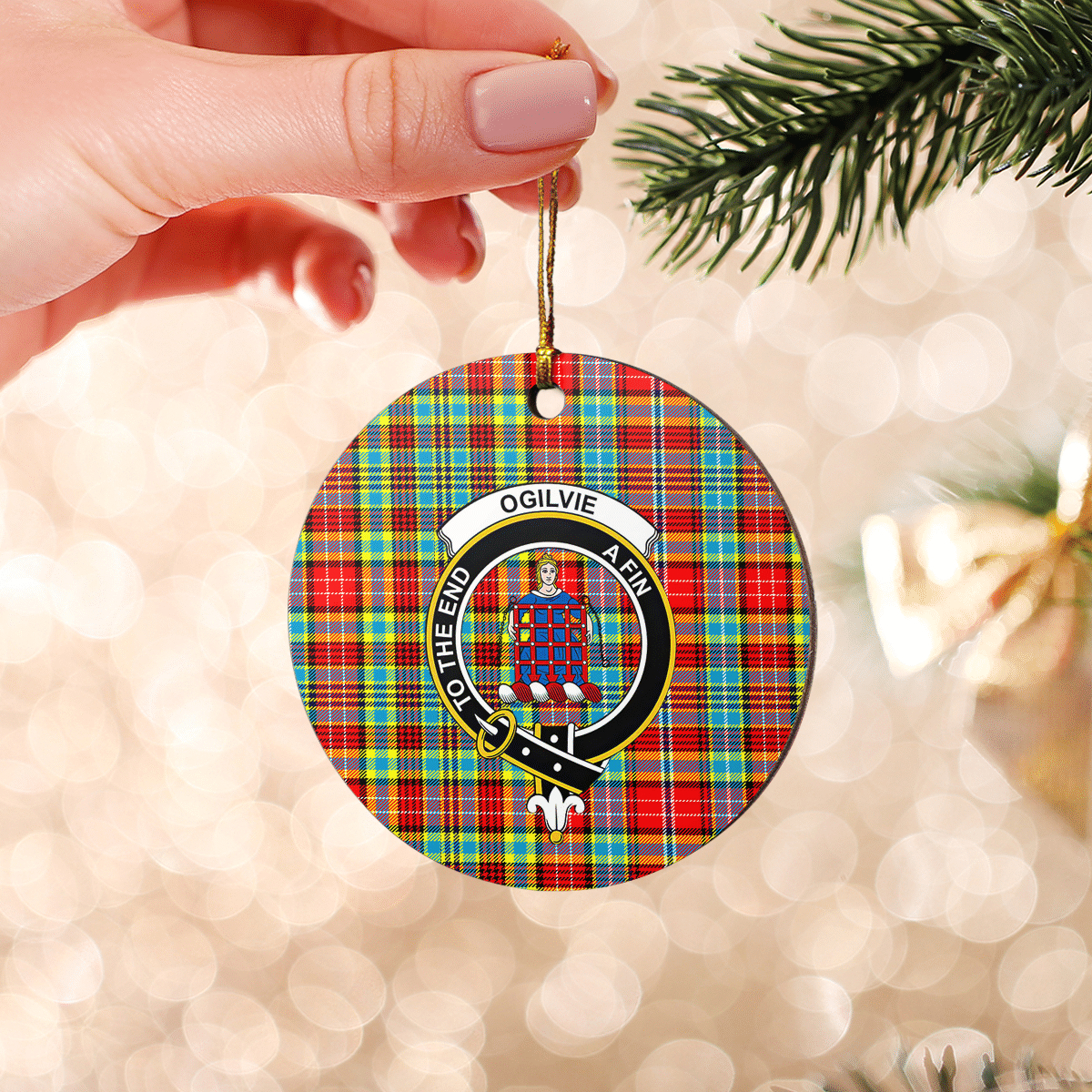Clan Ogilvie Tartan Crest Round Ceramic Ornament JT12 Ogilvie Tartan Tartan Christmas   