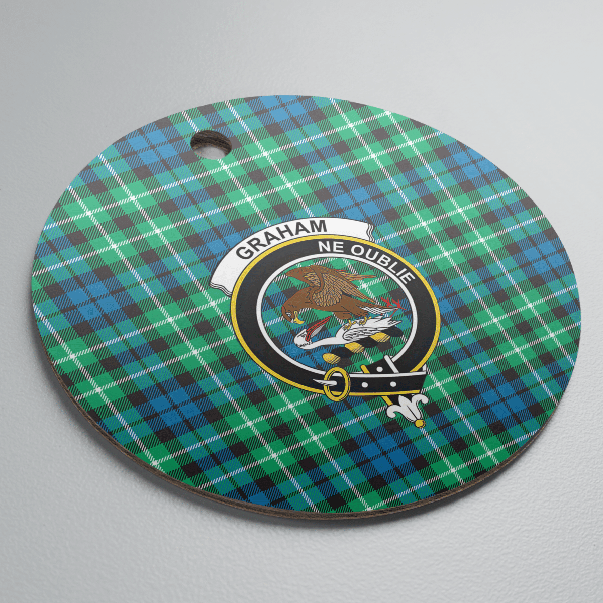 Clan Graham of Montrose Ancient Tartan Crest Round Ceramic Ornament US84 Graham of Montrose Ancient Tartan Tartan Christmas   