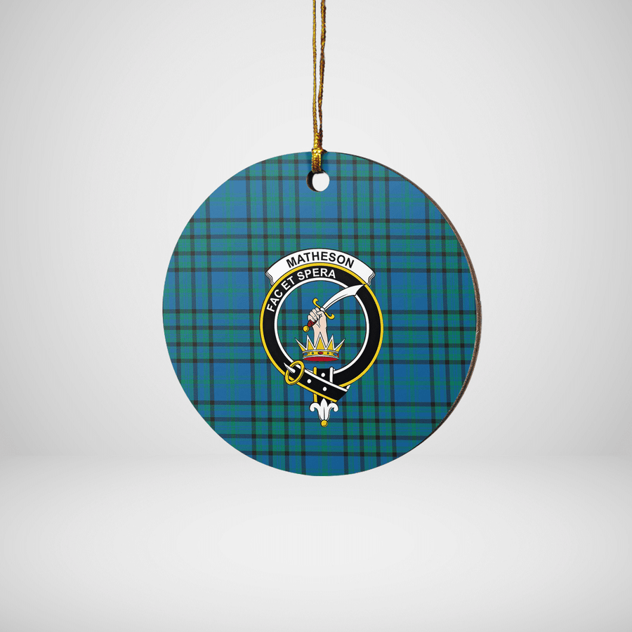 Clan Matheson Hunting Ancient Tartan Crest Round Ceramic Ornament UP57 Matheson Hunting Ancient Tartan Tartan Christmas   