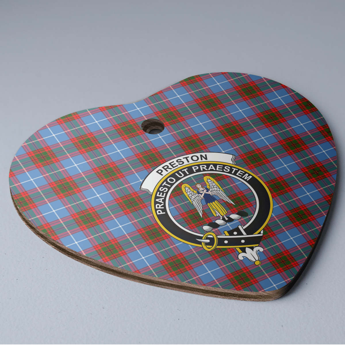 Clan Preston (Edinburgh) Tartan Crest Heart Ceramic Ornament LO97 Preston (Edinburgh) Tartan Tartan Christmas   