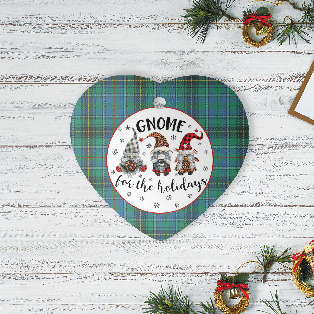 Clan MacInnes Ancient Tartan Tartan Crest Gnome Heart Ceramic Ornament XS48 MacInnes Ancient Tartan Tartan Christmas   