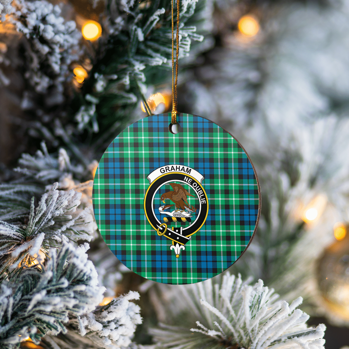 Clan Graham of Montrose Ancient Tartan Crest Round Ceramic Ornament US84 Graham of Montrose Ancient Tartan Tartan Christmas   