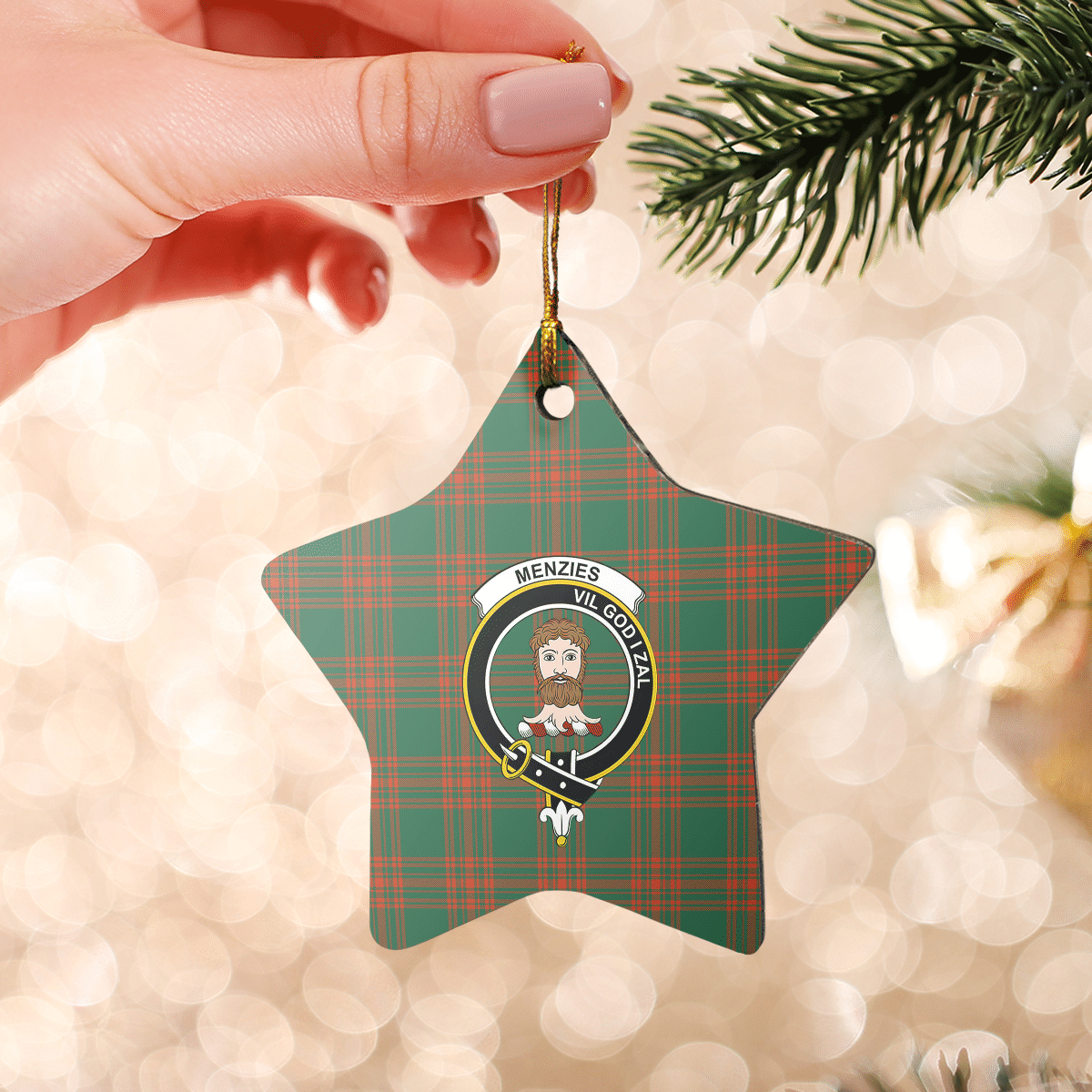 Clan Menzies Green Ancient Tartan Crest Star Ceramic Ornament CA40 Menzies Green Ancient Tartan Tartan Christmas   