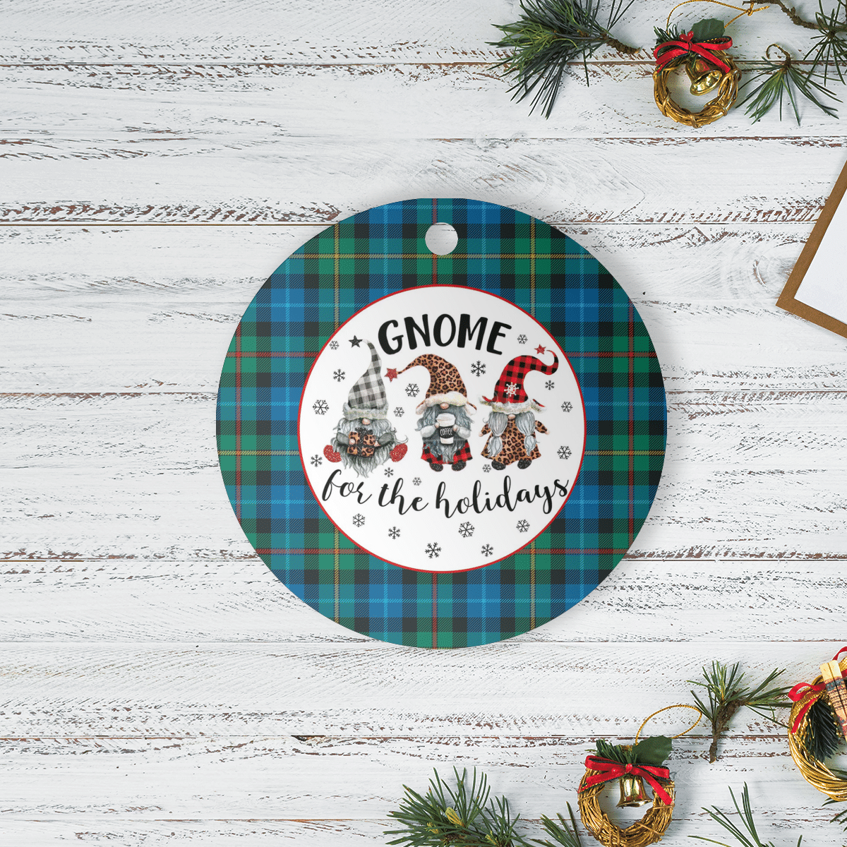 Clan Smith Ancient Tartan Tartan Crest Gnome Round Ceramic Ornament IE63 Smith Ancient Tartan Tartan Christmas   