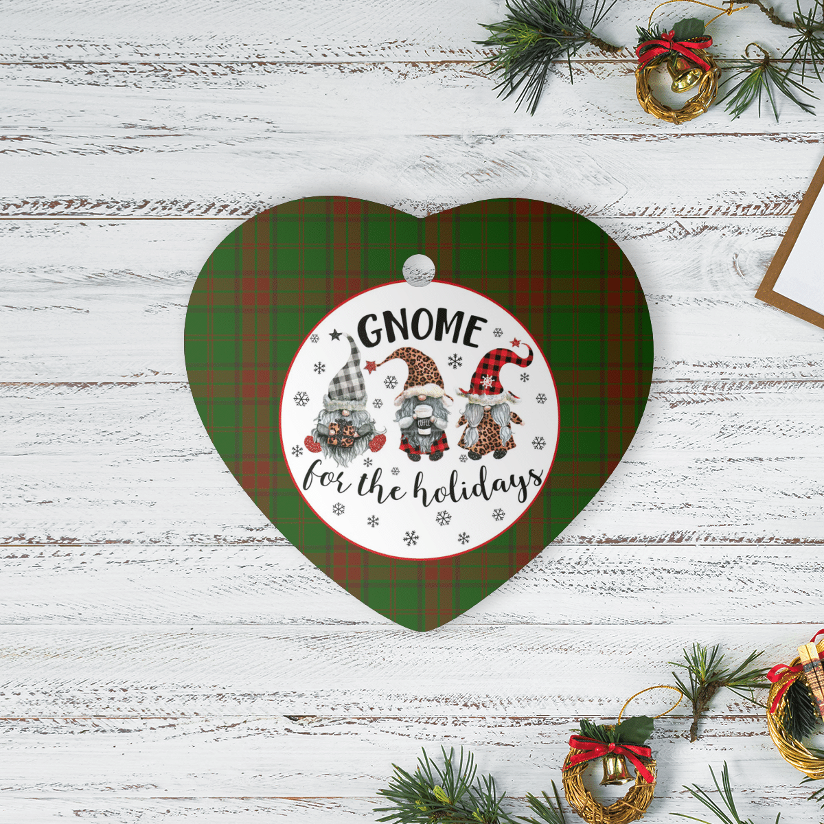 Clan Maxwell Hunting Tartan Tartan Crest Gnome Heart Ceramic Ornament WV31 Maxwell Hunting Tartan Tartan Christmas   