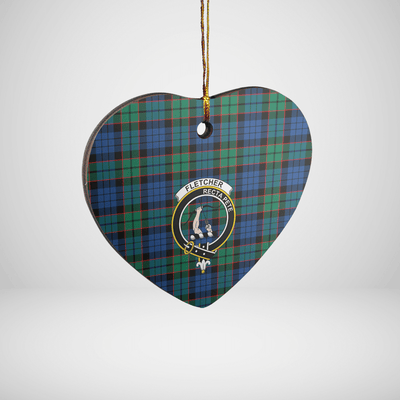 Clan Fletcher Ancient Tartan Crest Heart Ceramic Ornament