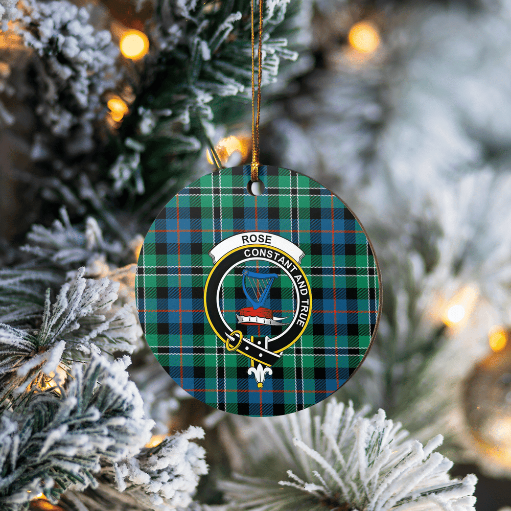 Clan Rose Hunting Ancient Tartan Crest Round Ceramic Ornament QL22 Rose Hunting Ancient Tartan Tartan Christmas   