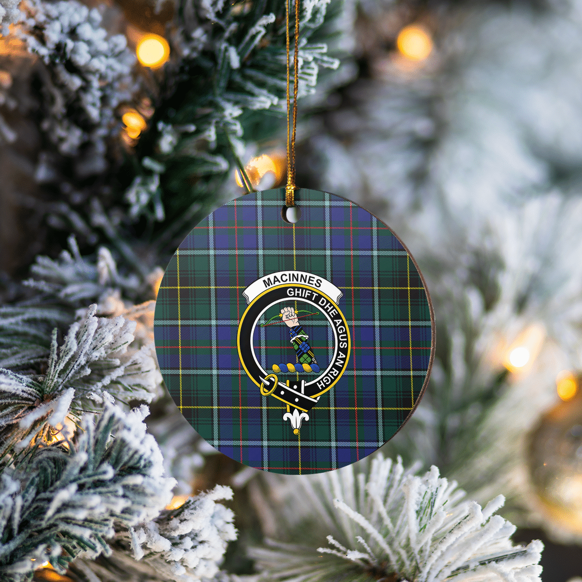 Clan MacInnes Modern Tartan Crest Round Ceramic Ornament JR39 MacInnes Modern Tartan Tartan Christmas   