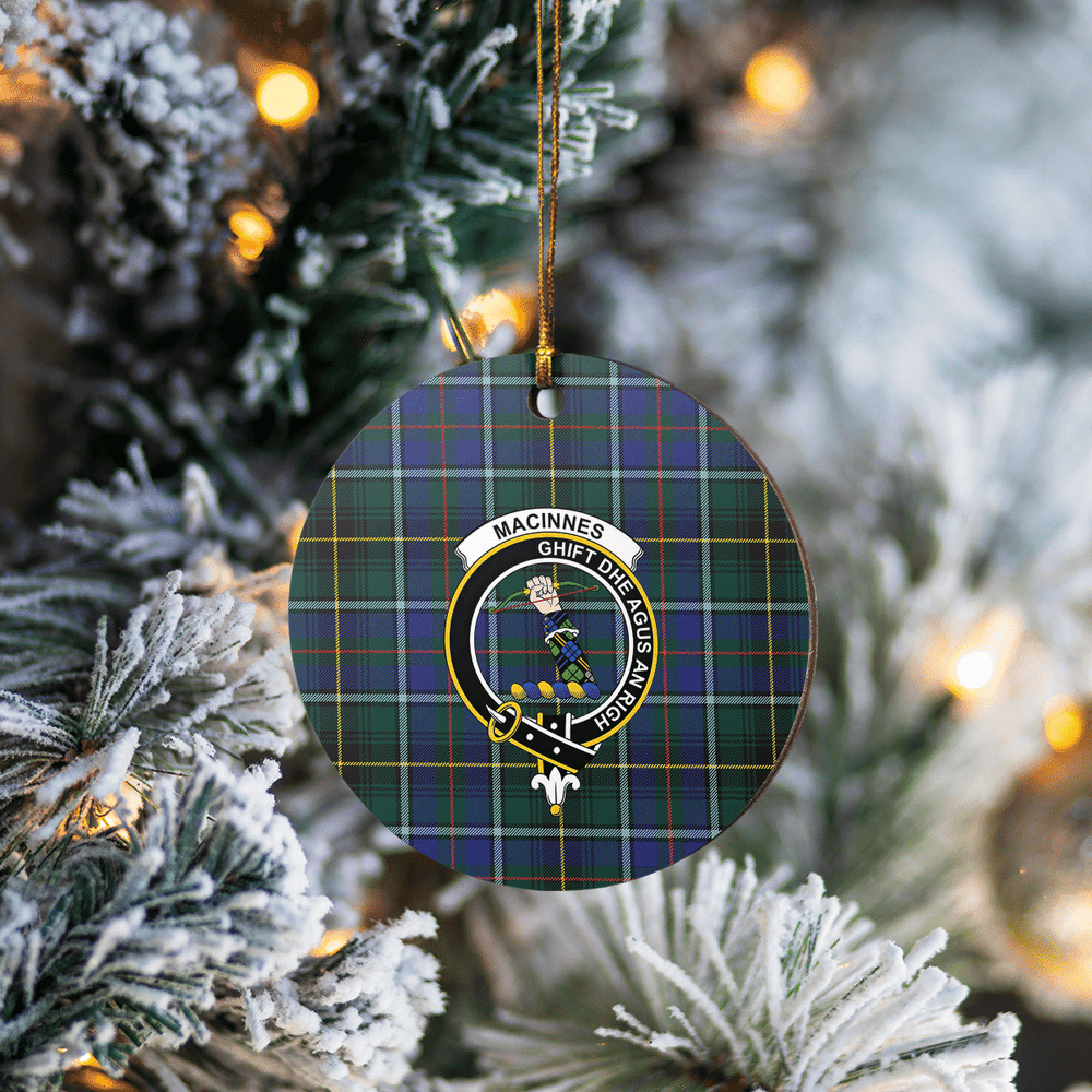 Clan MacInnes Modern Tartan Crest Round Ceramic Ornament JR39 MacInnes Modern Tartan Tartan Christmas   