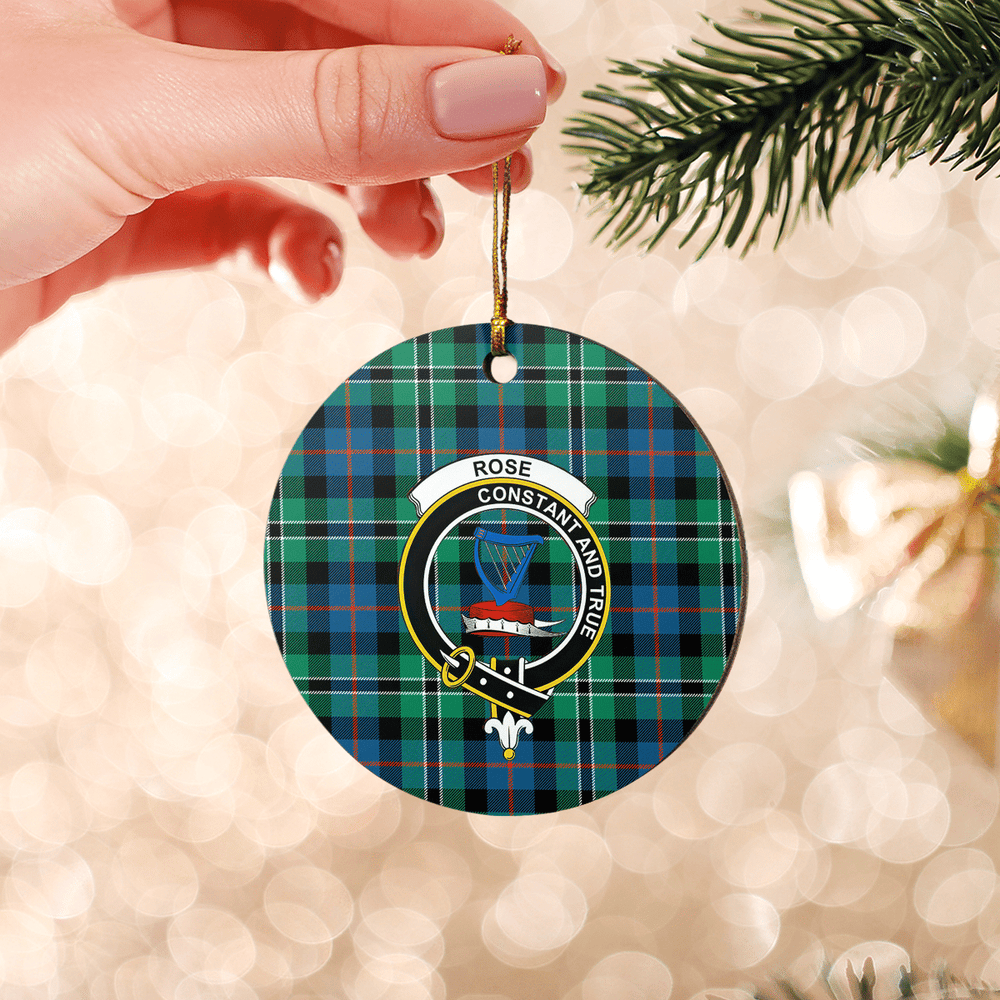 Clan Rose Hunting Ancient Tartan Crest Round Ceramic Ornament QL22 Rose Hunting Ancient Tartan Tartan Christmas   