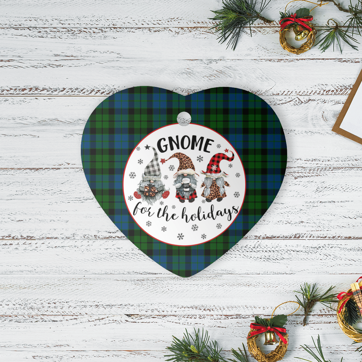 Clan MacKay Modern Tartan Tartan Crest Gnome Heart Ceramic Ornament FR85 MacKay Modern Tartan Tartan Christmas   
