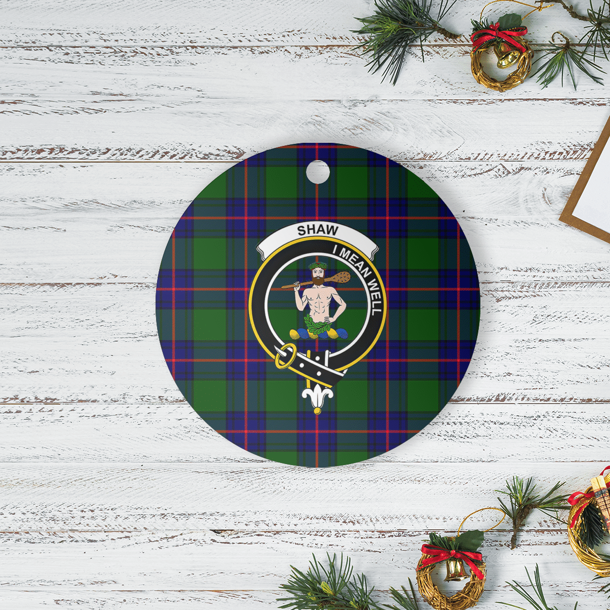 Clan Shaw Modern Tartan Crest Round Ceramic Ornament FE86 Shaw Modern Tartan Tartan Christmas   