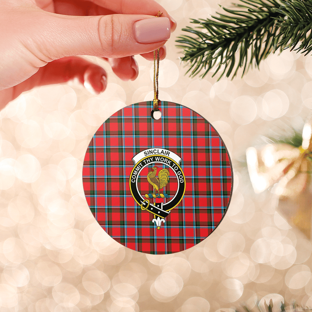 Clan Sinclair Modern Tartan Crest Round Ceramic Ornament TK72 Sinclair Modern Tartan Tartan Christmas   