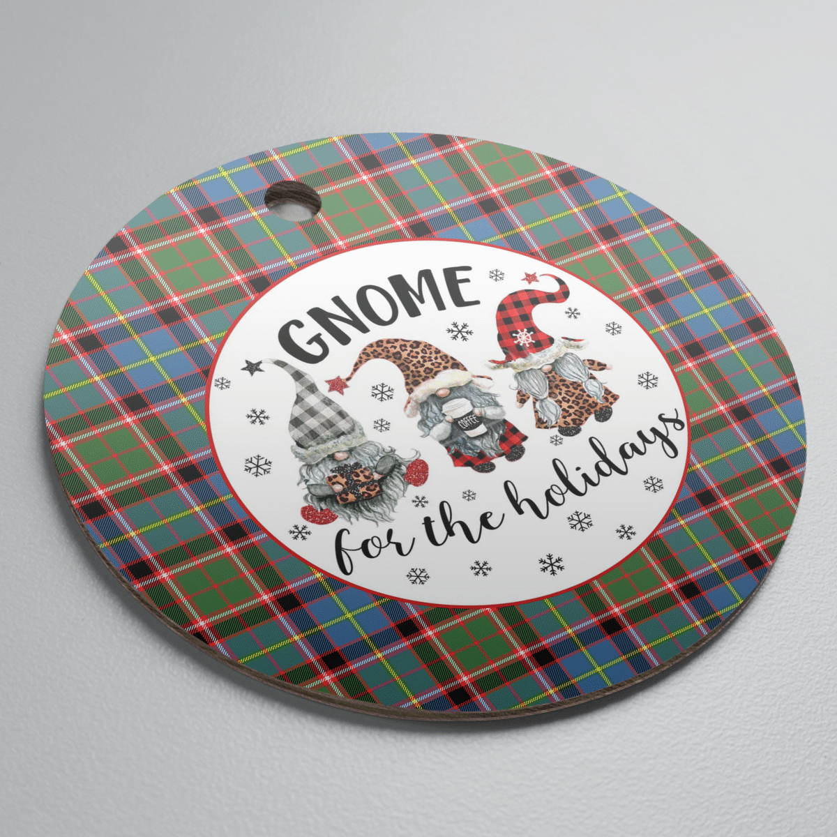 Clan Norvel (Stirling) Tartan Tartan Crest Gnome Round Ceramic Ornament QH32 Norvel (Stirling) Tartan Tartan Christmas   