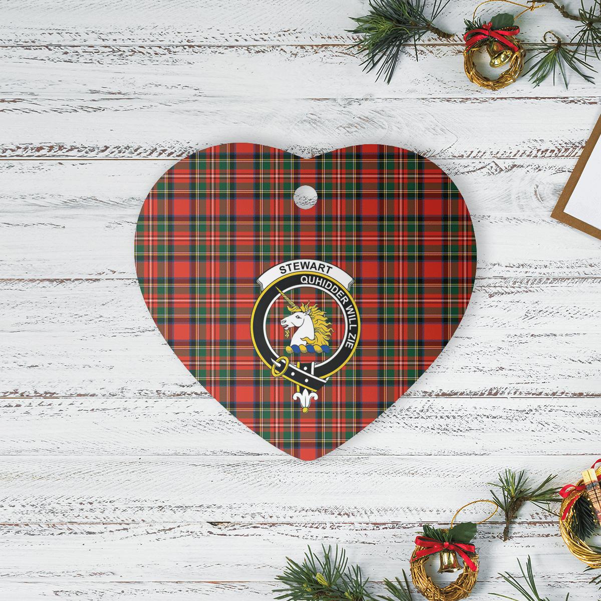 Clan Stewart (of Appin) Tartan Crest Heart Ceramic Ornament PB24 Stewart (of Appin) Tartan Tartan Christmas   