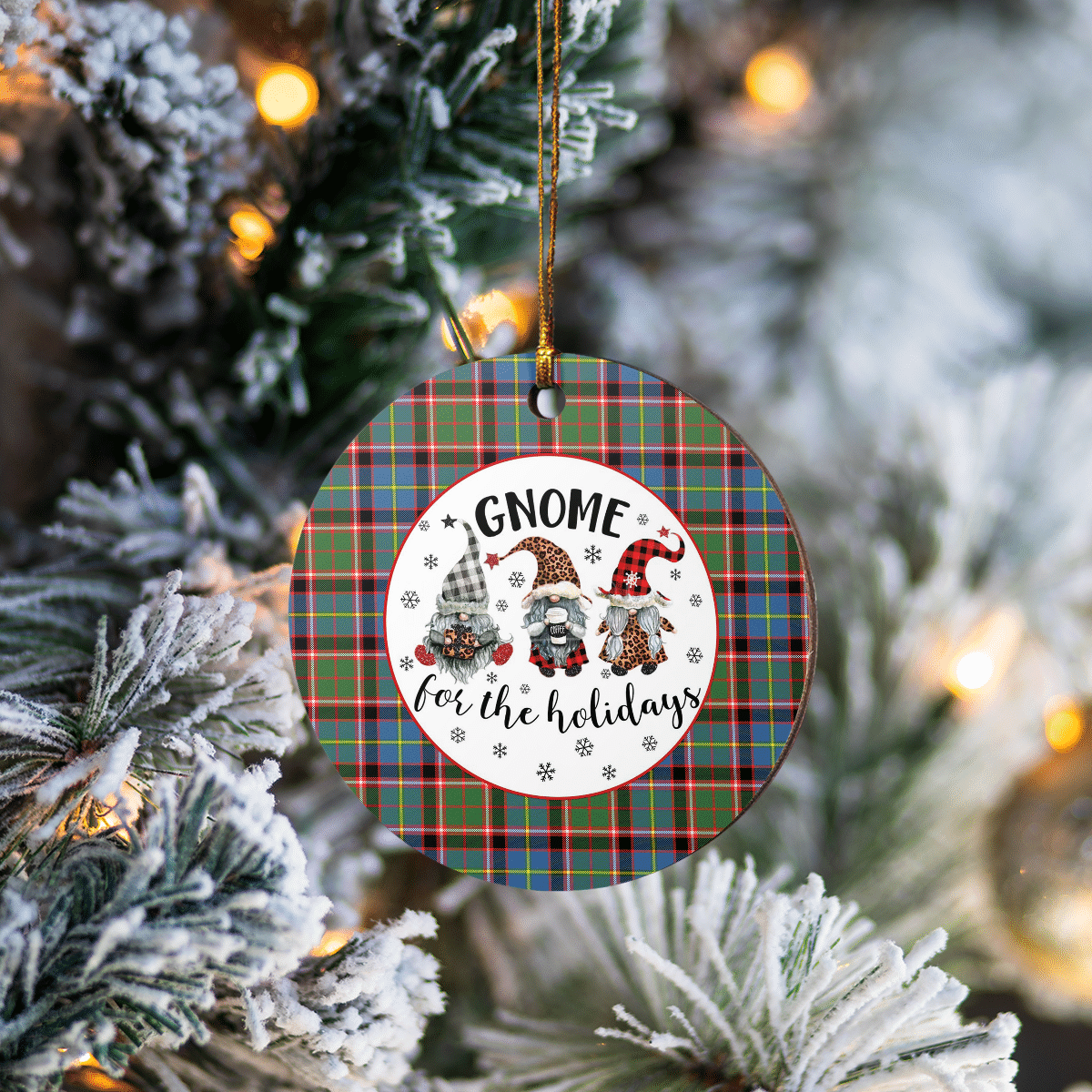 Clan Norvel (Stirling) Tartan Tartan Crest Gnome Round Ceramic Ornament QH32 Norvel (Stirling) Tartan Tartan Christmas   