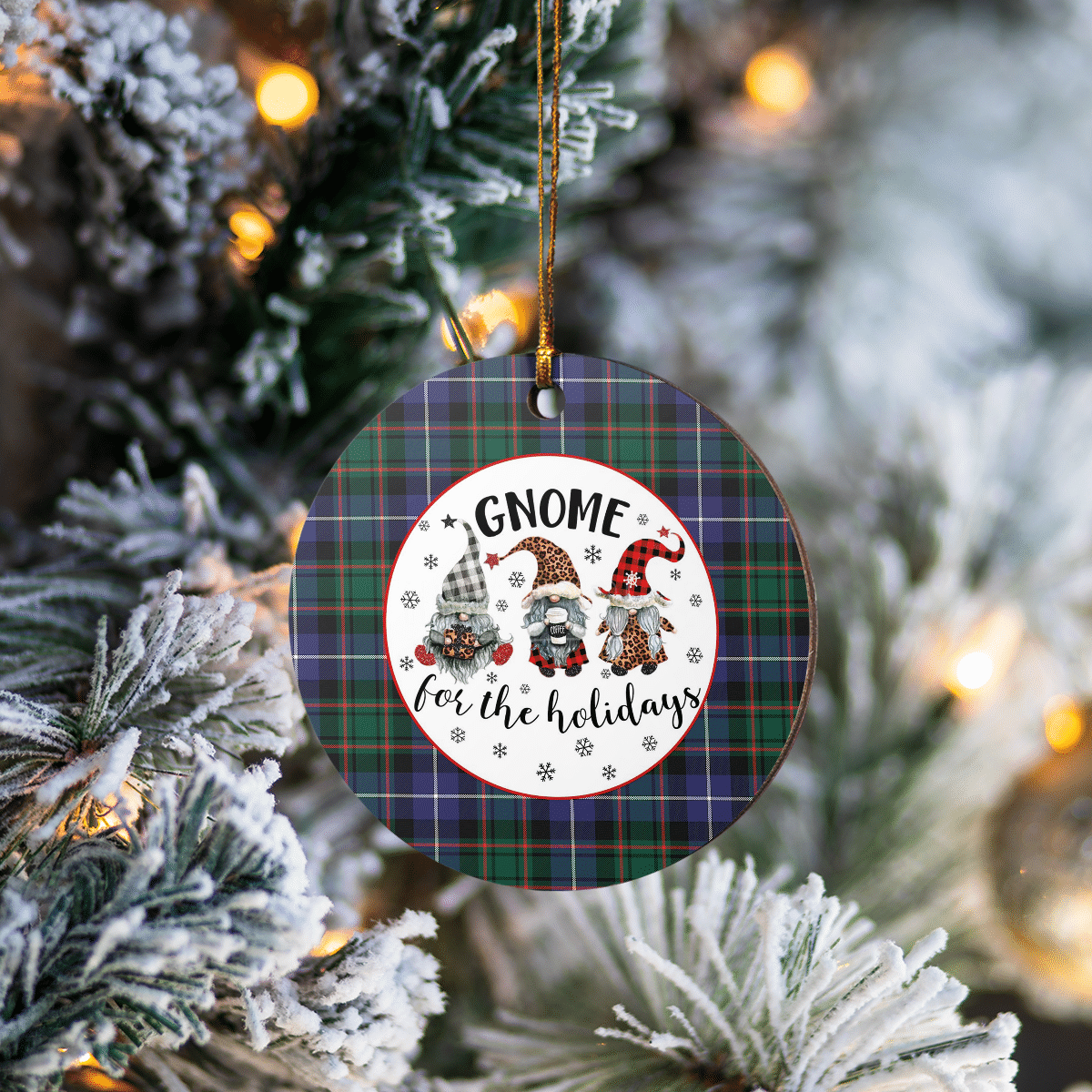 Clan MacRae Hunting Modern Tartan Tartan Crest Gnome Round Ceramic Ornament VD27 MacRae Hunting Modern Tartan Tartan Christmas   