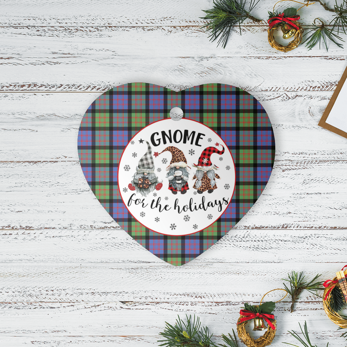 Clan MacDonald Ancient Tartan Tartan Crest Gnome Heart Ceramic Ornament HW14 MacDonald Ancient Tartan Tartan Christmas   