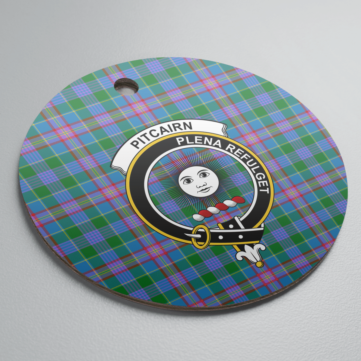 Clan Pitcairn Hunting Tartan Crest Round Ceramic Ornament HM83 Pitcairn Hunting Tartan Tartan Christmas   
