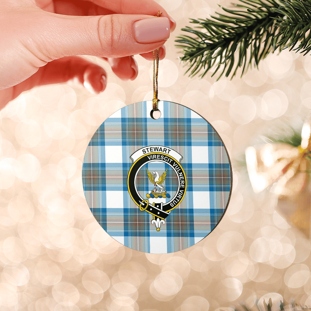 Clan Stewart Muted Blue Tartan Crest Round Ceramic Ornament MU11 Stewart Muted Blue Tartan Tartan Christmas   