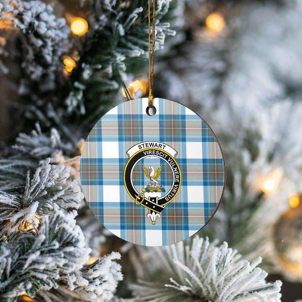 Clan Stewart Muted Blue Tartan Crest Round Ceramic Ornament MU11 Stewart Muted Blue Tartan Tartan Christmas   