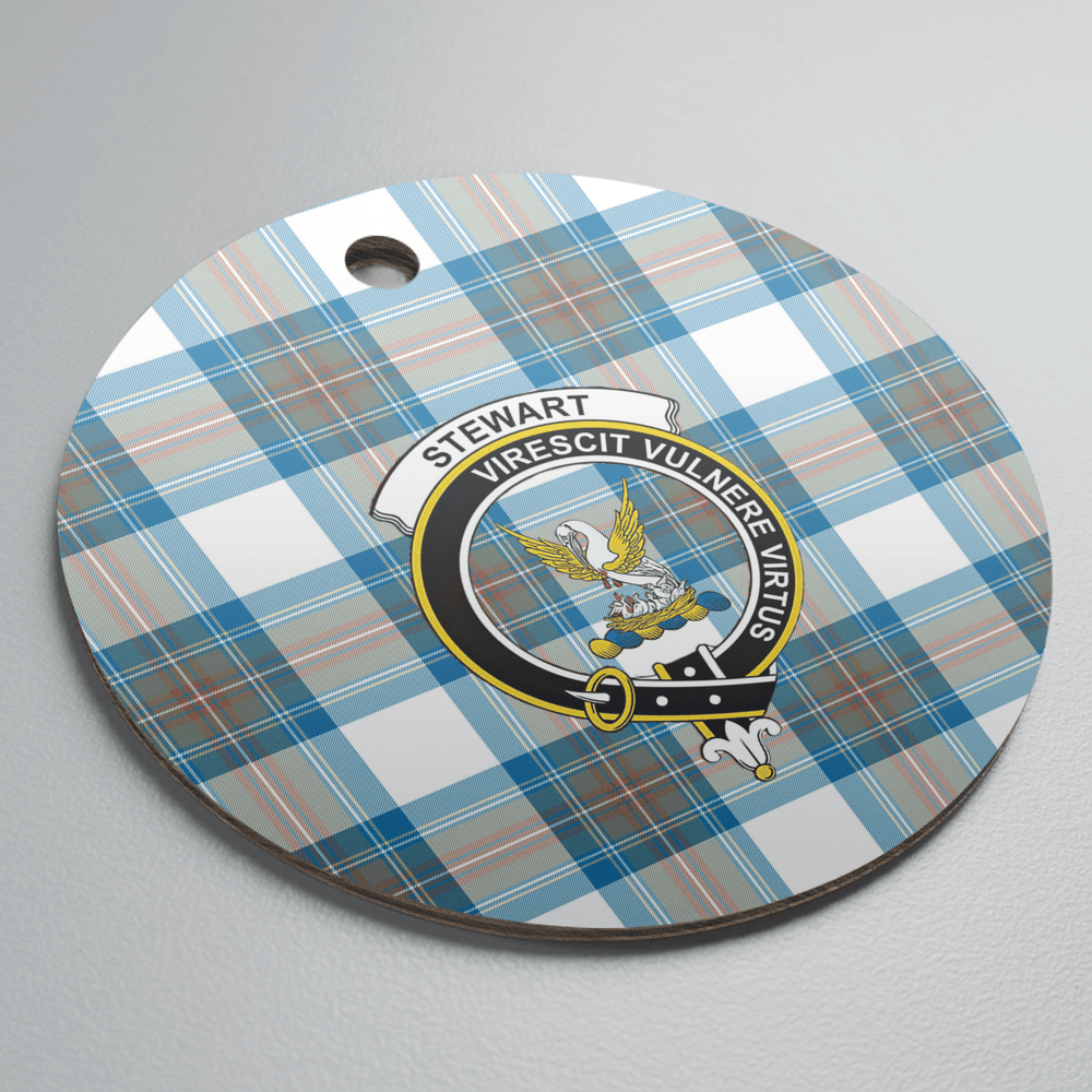 Clan Stewart Muted Blue Tartan Crest Round Ceramic Ornament MU11 Stewart Muted Blue Tartan Tartan Christmas   