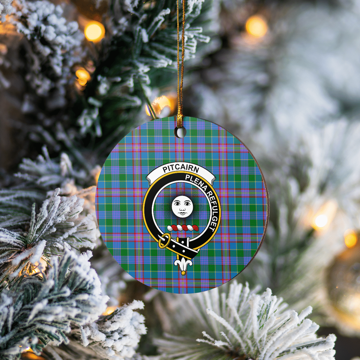 Clan Pitcairn Hunting Tartan Crest Round Ceramic Ornament HM83 Pitcairn Hunting Tartan Tartan Christmas   