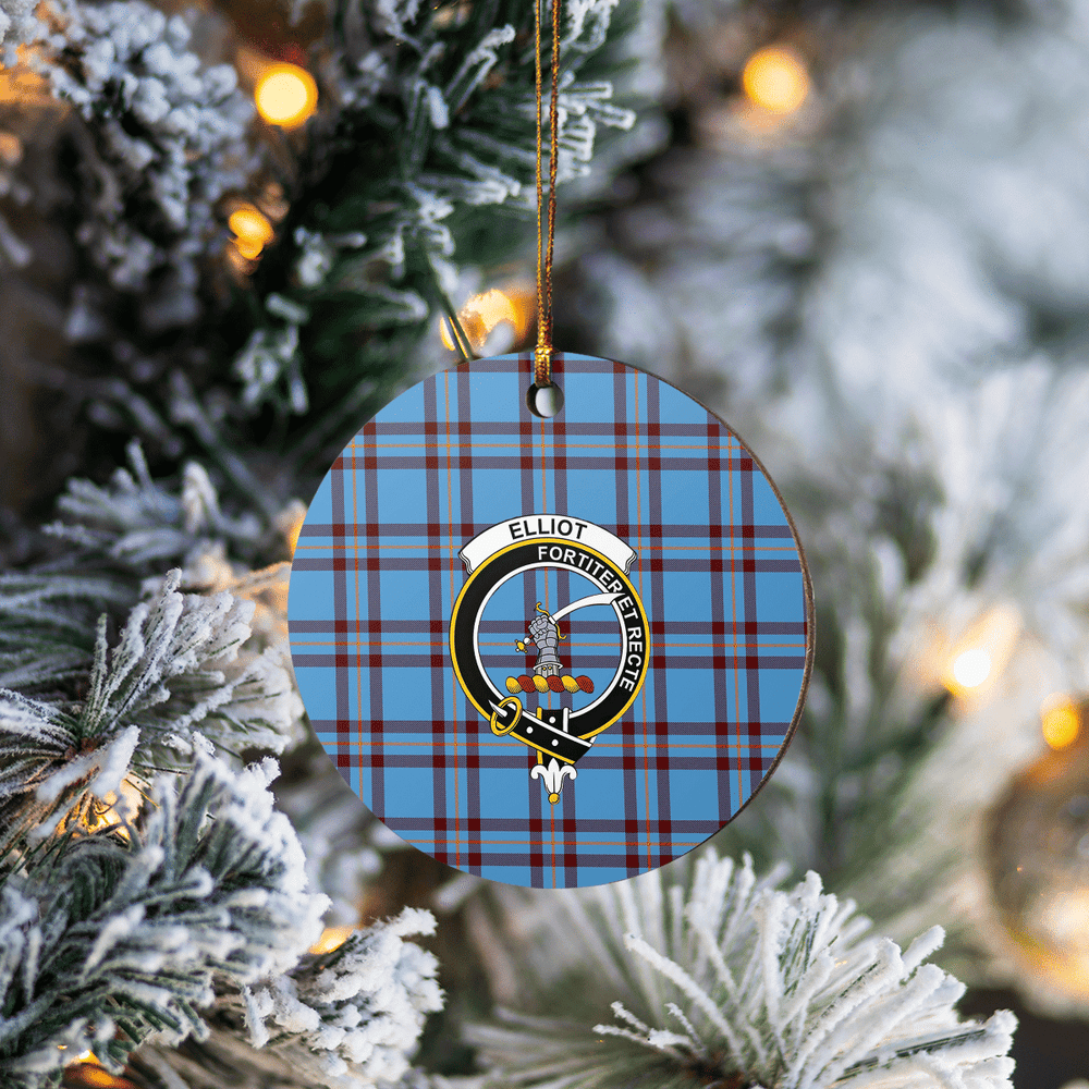 Clan Elliot Ancient Tartan Crest Round Ceramic Ornament PZ41 Elliot Ancient Tartan Tartan Christmas   