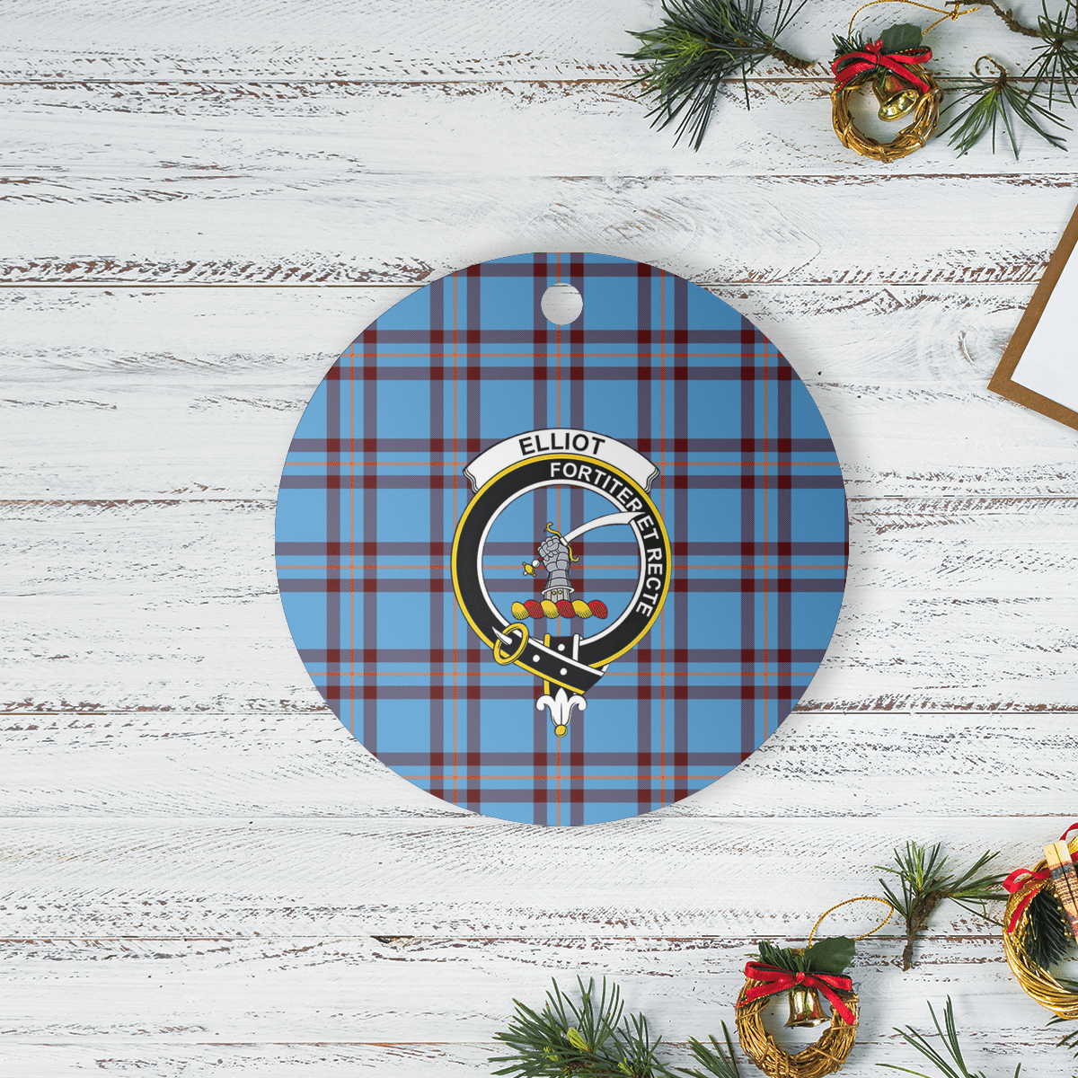 Clan Elliot Ancient Tartan Crest Round Ceramic Ornament PZ41 Elliot Ancient Tartan Tartan Christmas   