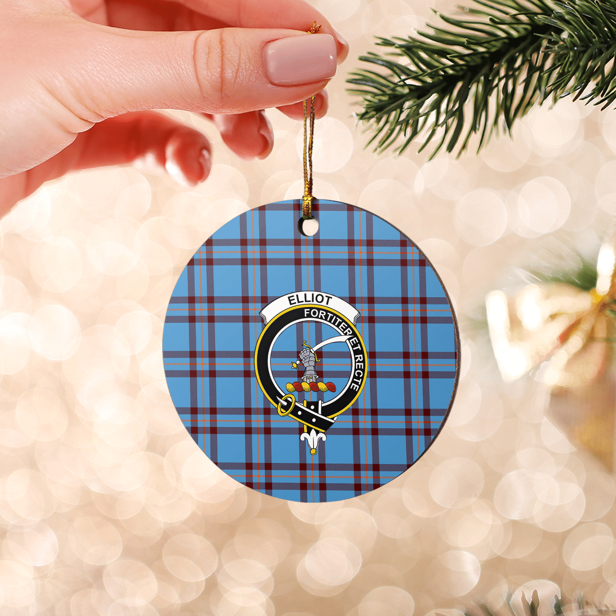 Clan Elliot Ancient Tartan Crest Round Ceramic Ornament PZ41 Elliot Ancient Tartan Tartan Christmas   