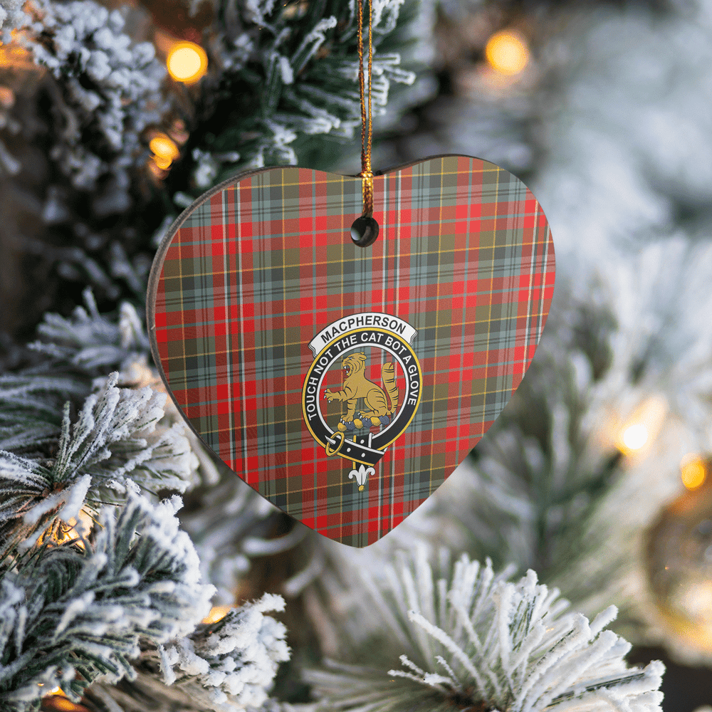 Clan MacPherson Weathered Tartan Crest Heart Ceramic Ornament RE37 MacPherson Weathered Tartan Tartan Christmas   