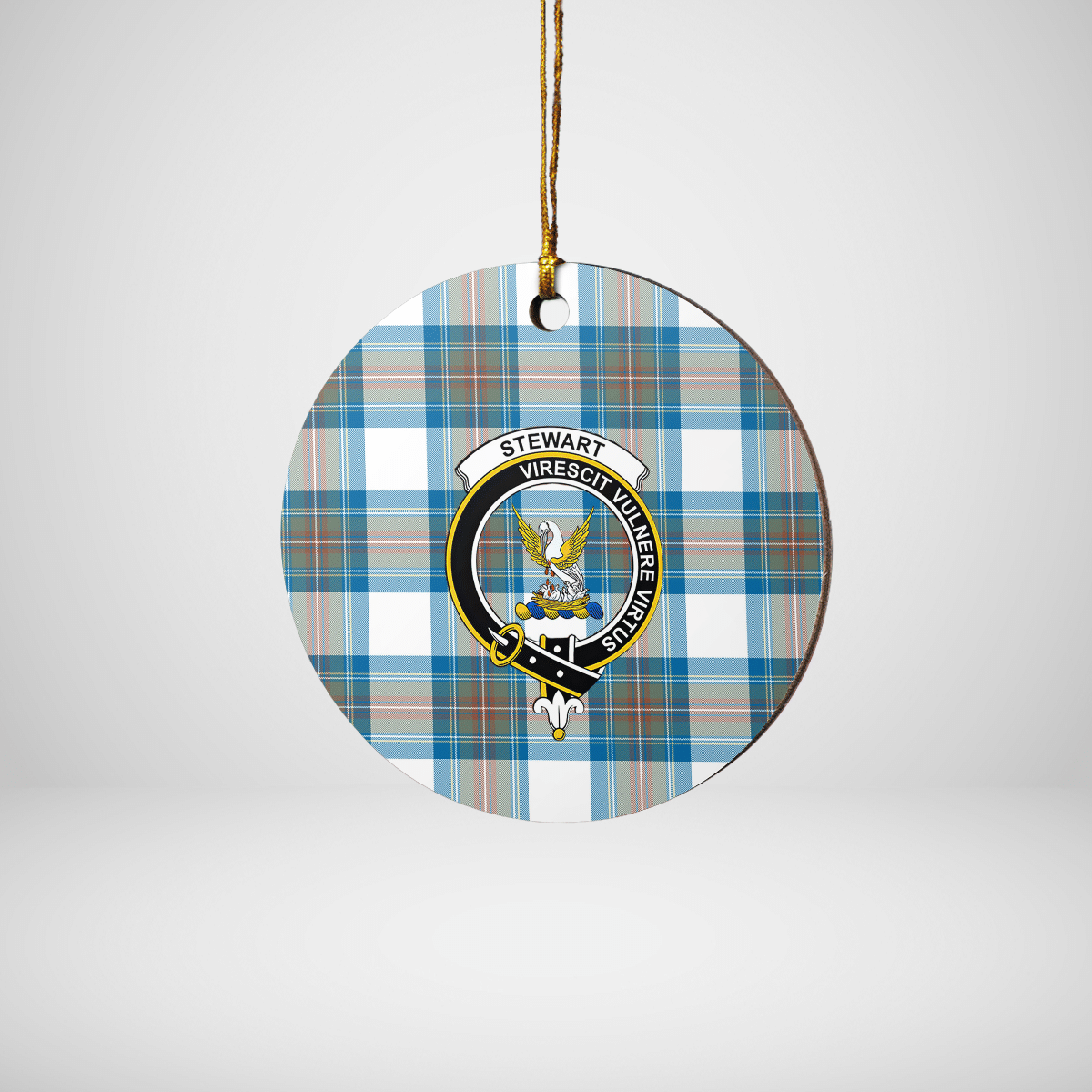 Clan Stewart Muted Blue Tartan Crest Round Ceramic Ornament MU11 Stewart Muted Blue Tartan Tartan Christmas   