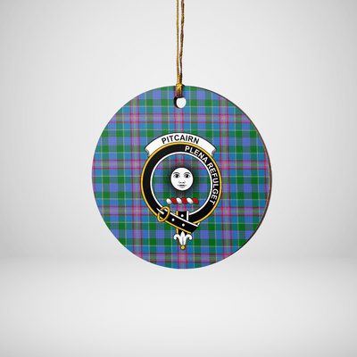 Clan Pitcairn Hunting Tartan Crest Round Ceramic Ornament
