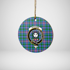 Clan Pitcairn Hunting Tartan Crest Round Ceramic Ornament HM83 Pitcairn Hunting Tartan Tartan Christmas   