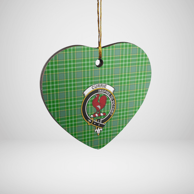 Clan Currie Tartan Crest Heart Ceramic Ornament BO95