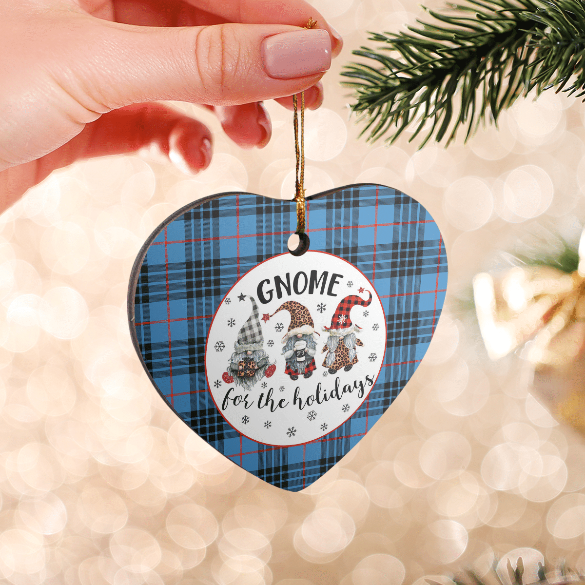 Clan MacKay Blue Tartan Tartan Crest Gnome Heart Ceramic Ornament EX53 MacKay Blue Tartan Tartan Christmas   