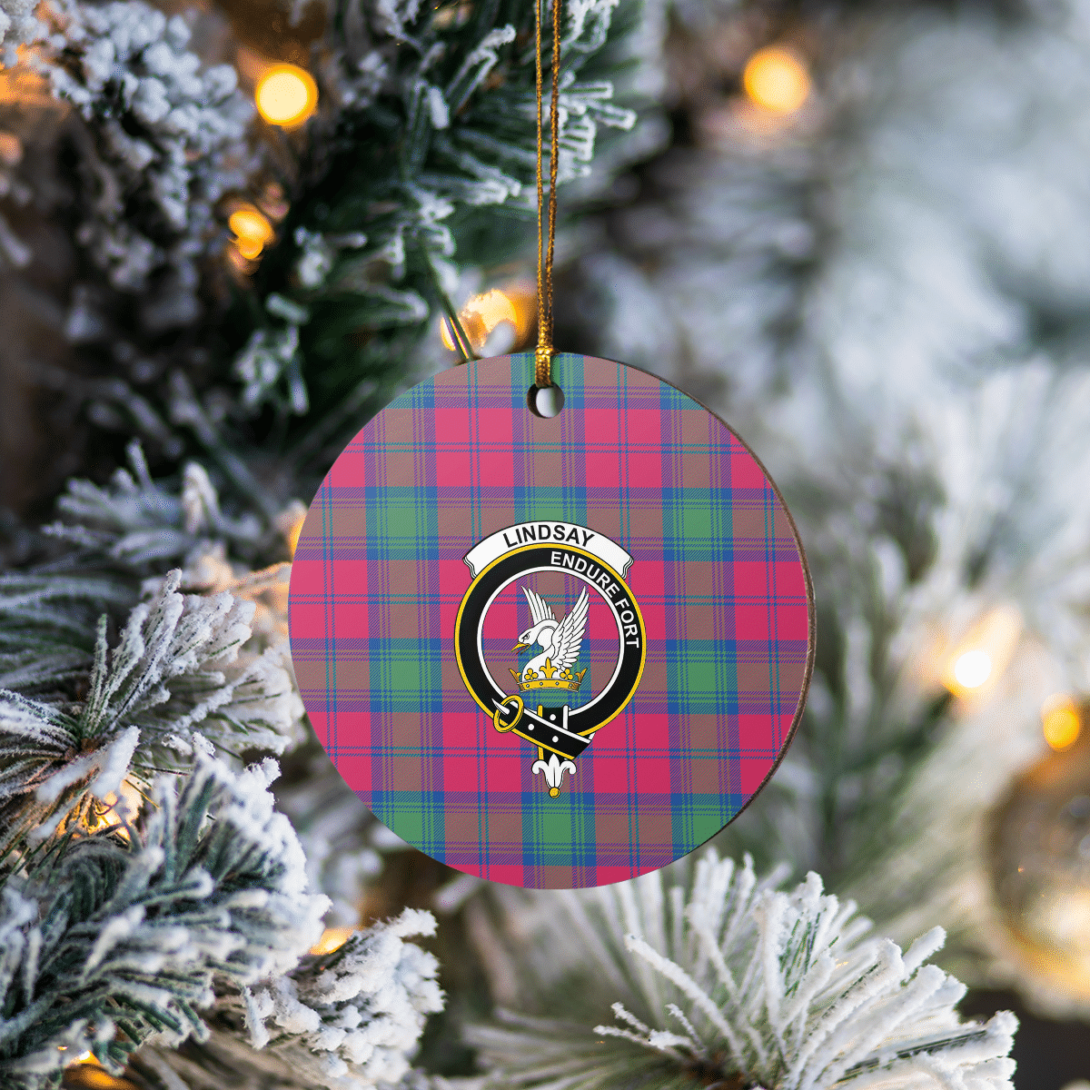 Clan Lindsay Ancient Tartan Crest Round Ceramic Ornament AE17 Lindsay Ancient Tartan Tartan Christmas   