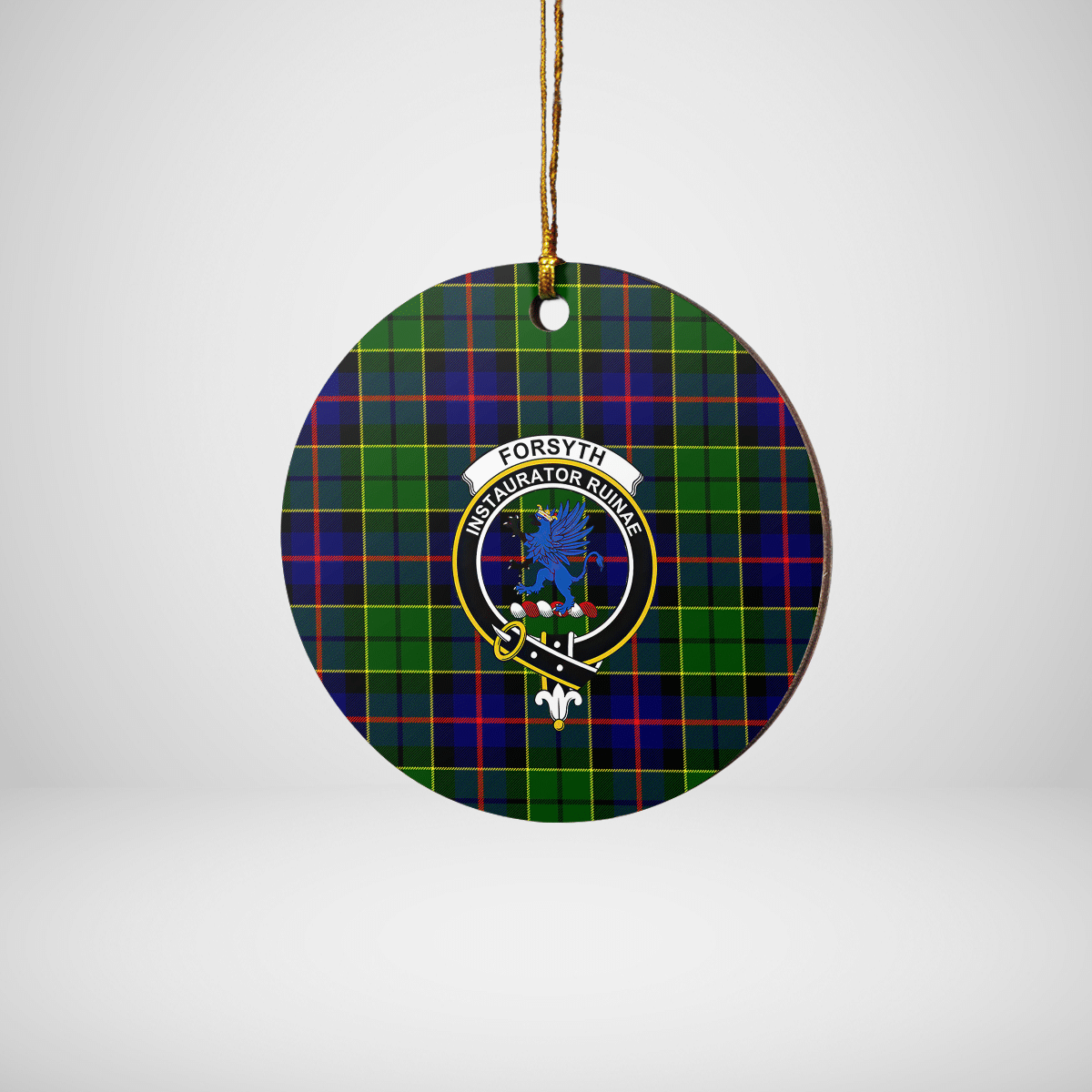 Clan Forsyth Modern Tartan Crest Round Ceramic Ornament HB17 Forsyth Modern Tartan Tartan Christmas   