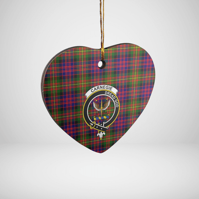 Clan Carnegie Modern Tartan Crest Heart Ceramic Ornament HY42