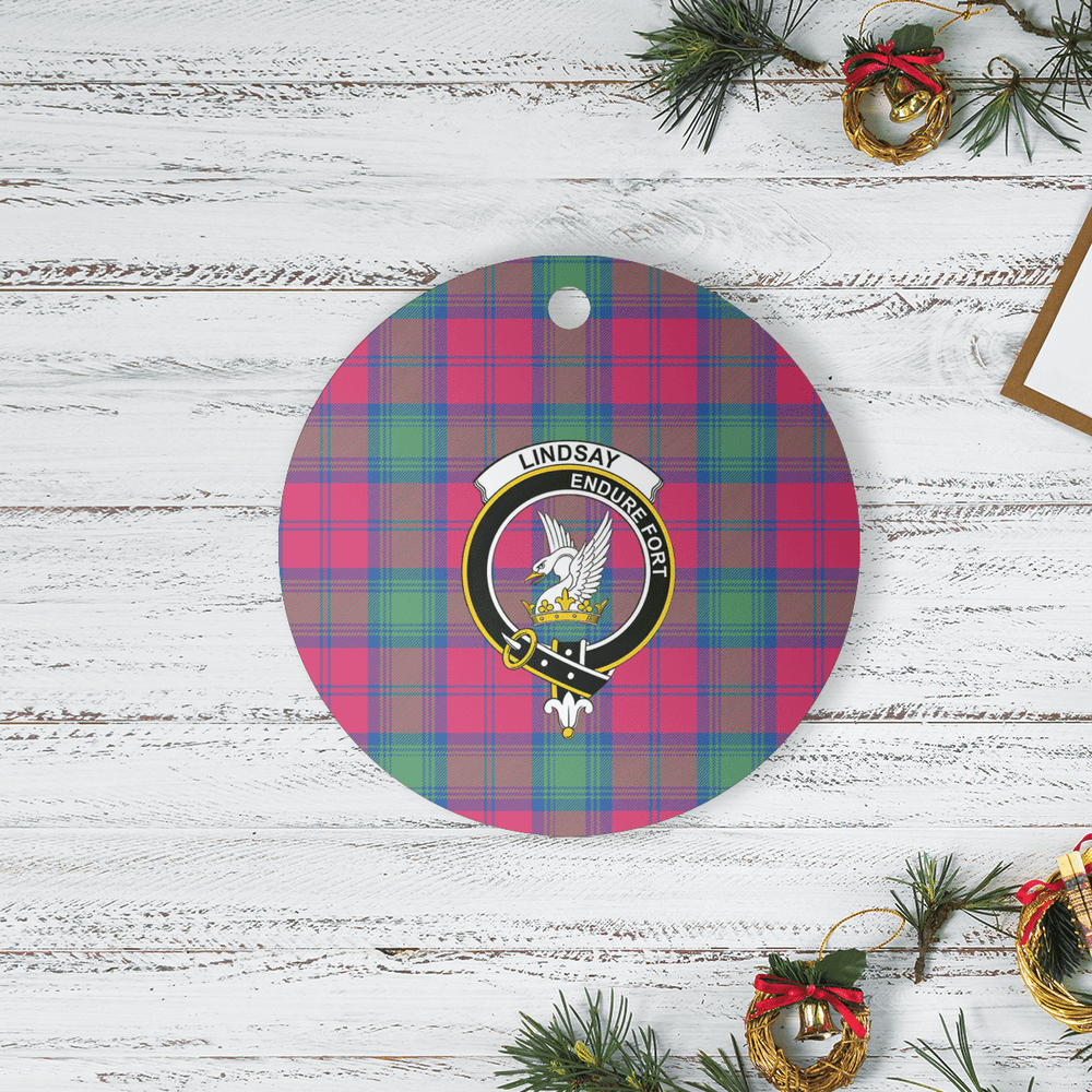 Clan Lindsay Ancient Tartan Crest Round Ceramic Ornament AE17 Lindsay Ancient Tartan Tartan Christmas   