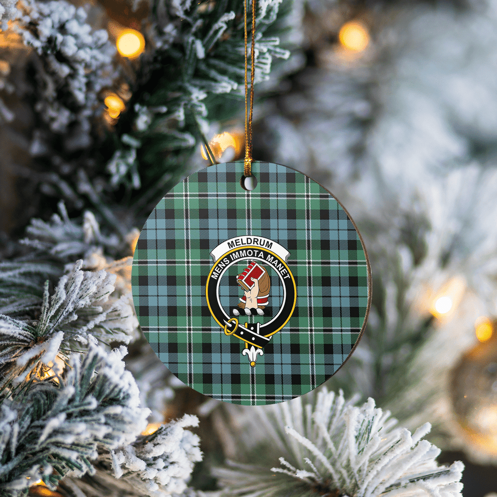 Clan Melville Tartan Crest Round Ceramic Ornament NP15 Melville Tartan Tartan Christmas   