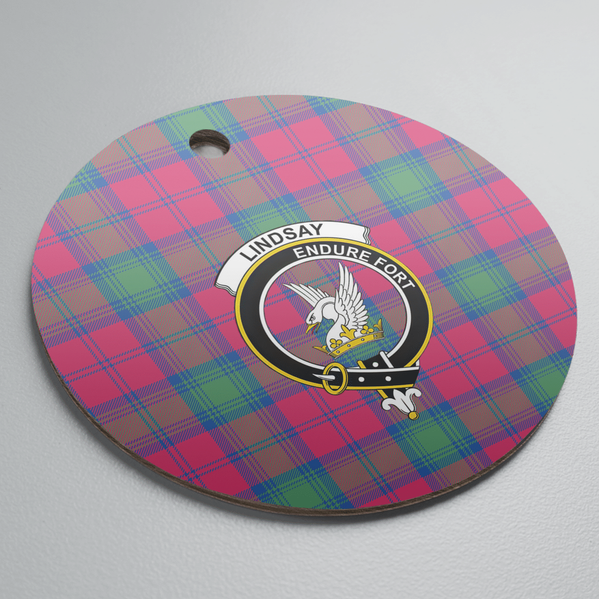 Clan Lindsay Ancient Tartan Crest Round Ceramic Ornament AE17 Lindsay Ancient Tartan Tartan Christmas   
